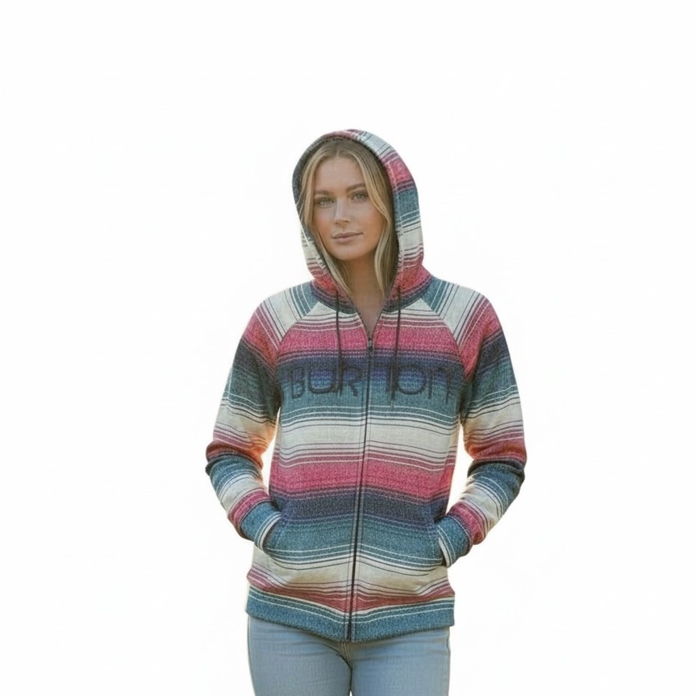 Burton Womens Zip Hoodie - Teal, Pink, Cream Striped